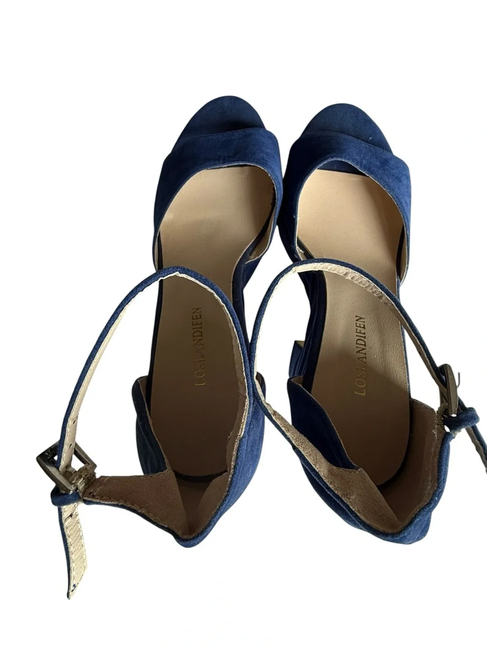 LOSLANDIFEN Chunky Block Heel Peep Toe Ankle Strap Blue Size 8.5 EUR 39 Formal